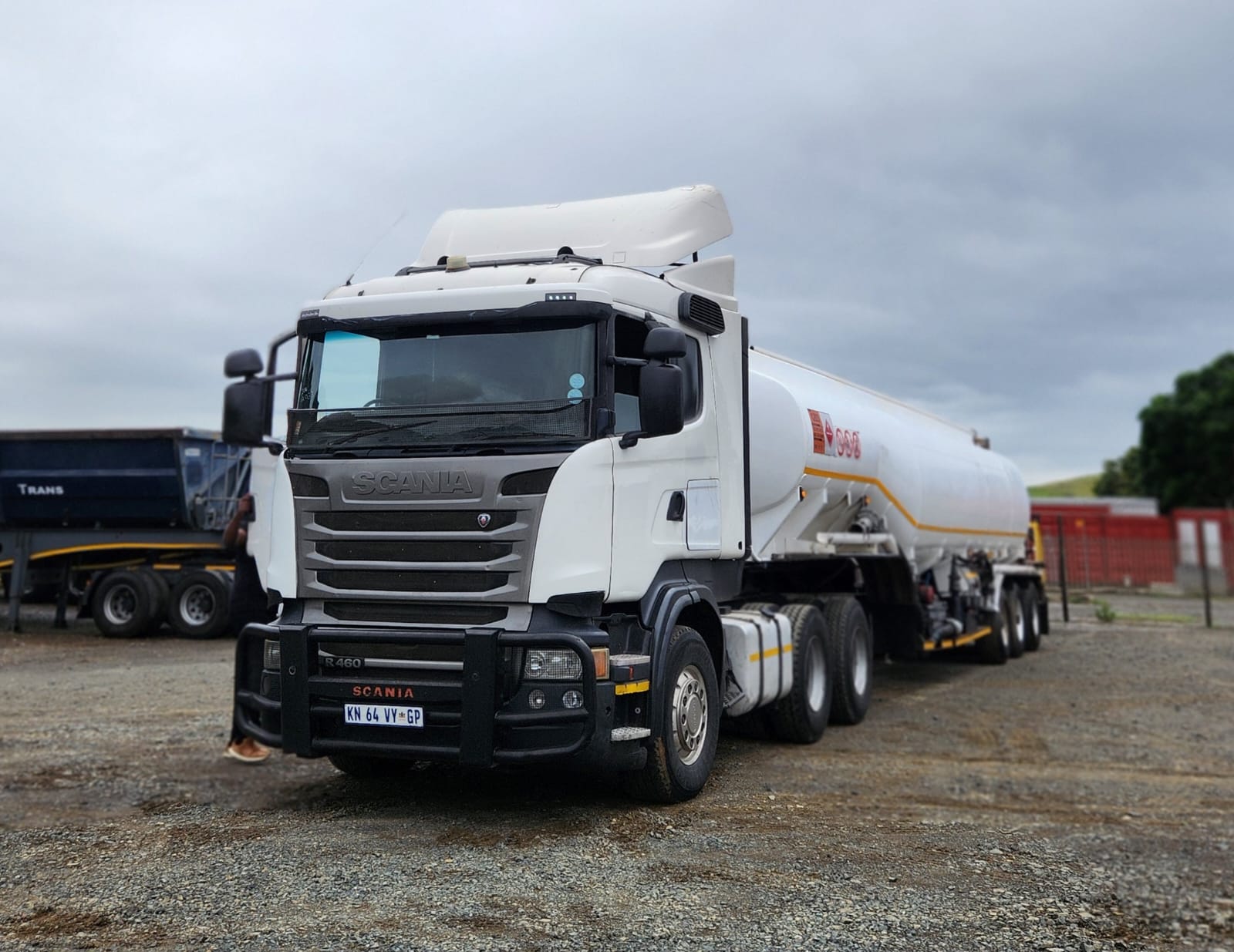 Scania R460 truck horse coupled to a fuel tanker trailer